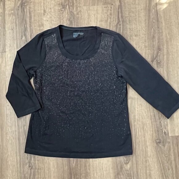 Chico's Zenergy Mini Stud Sparkle Black Top Sz 1 (8) - Picture 3 of 12